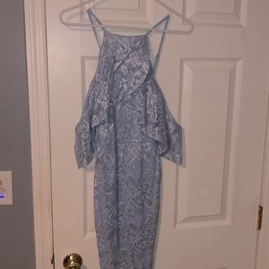 Light blue off the shoulder lace dress. Never worn